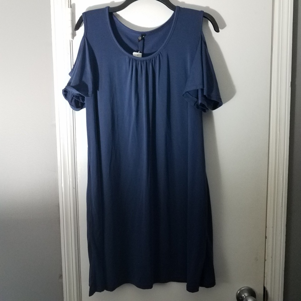 Blue cold shoulder dress